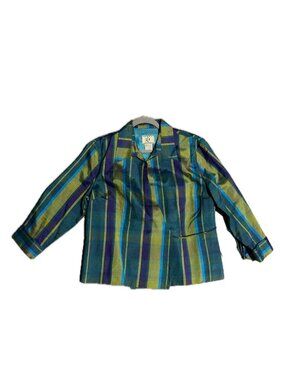 ICE 100% Silk Striped Long Sleeve Top Multicolor XL